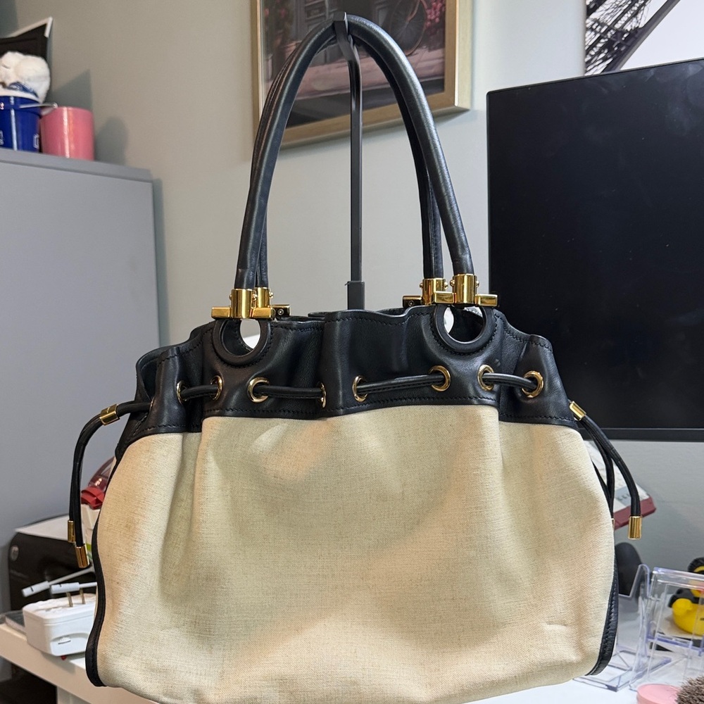Ferragamo Canvas & Leather Drawstring Shoulder Bag